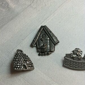 Danforth Pewter Birdhouse Brooch Signed & 2 Silver tone Brooches Pins